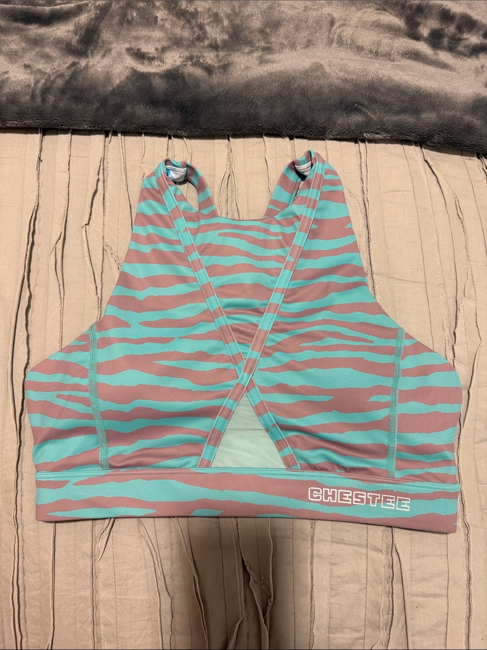 The CHESTEE Limited Edition-Kels Kiel Rare Teal & Grey Stripes Bra- Size 8